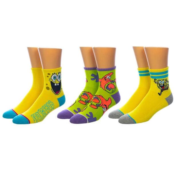 Bioworld Spogebob Quarter 3 Pair Crew Socks 3 Bioworld Spogebob Quarter 3 Pair Crew Socks