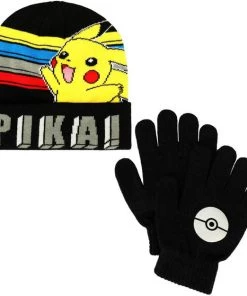 Bioworld Pokemon Pikachu Youth Stripe Knit Beanie & Gloves