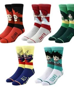 Bioworld My Hero Academia Chibi Character Colorblock 5 Pair Crew Socks