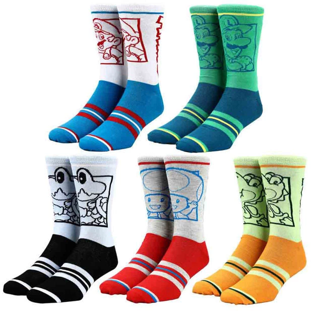 Bioworld Video Games Nintendo Character Colorblock 5 Pair Crew Socks 3 Bioworld Video Games Nintendo Character Colorblock 5 Pair Crew Socks