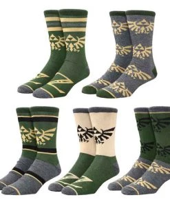 Bioworld Zelda Hyrule Crest 5 Pair Crew Socks The Legend Of Zelda