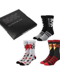 Bioworld AC/DC Back In Black 3 Pair Crew Box Set Apparel