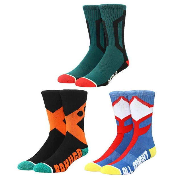 Bioworld My Hero Academia Deku, Bakugo & All Might 3 Pair Crew Socks 3 Bioworld My Hero Academia Deku, Bakugo & All Might 3 Pair Crew Socks
