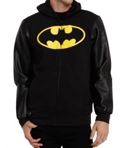 Bioworld DC Comic Batman Logo Faux Leather Sleeves Hoodie