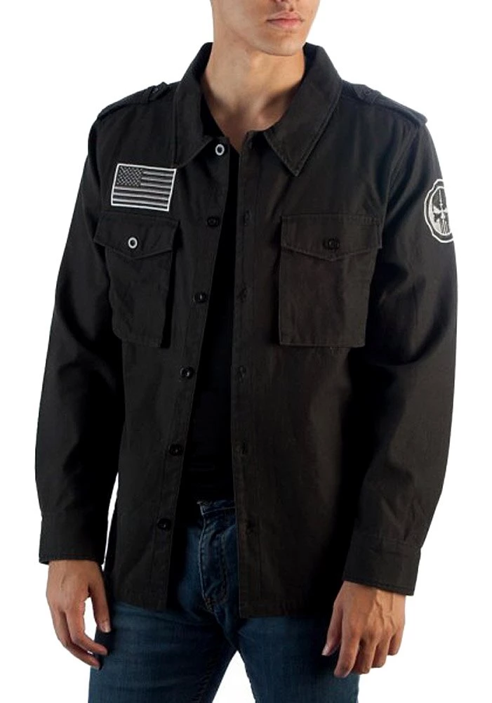 Bioworld Marvel Punisher Vigilante Skull Logo Button Up Jacket 3 Bioworld Marvel Punisher Vigilante Skull Logo Button Up Jacket