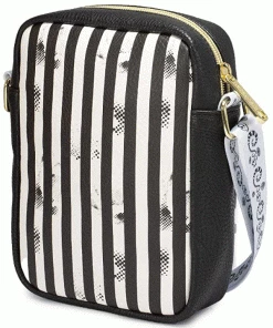Buckle-Down Women's Crossbody Y Wallet - Beetlejuice Suit Strips Black & White