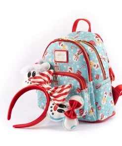 Loungefly Disney: Mickey & Minnie Snowman AOP Mini Backpack & Headband