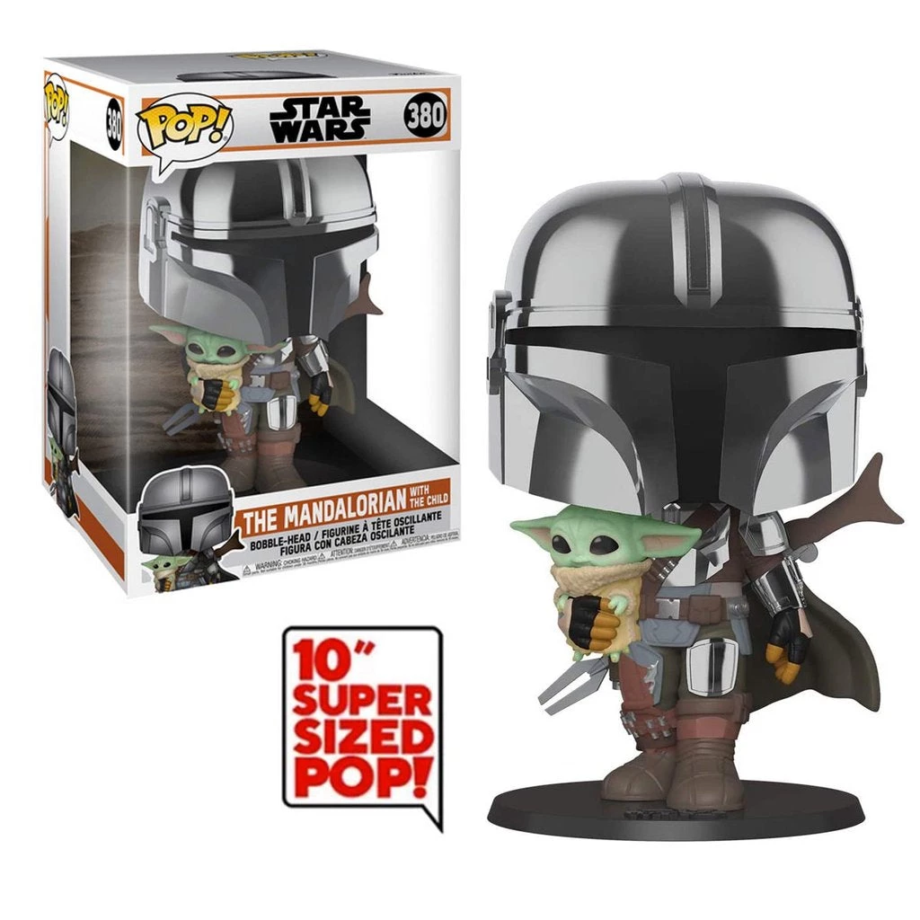 Funko Funko Pops! Pop! Star Wars Chrome Mandalorian W/The Child 10" Super Sized Pop 3 Funko Funko Pops! Pop! Star Wars Chrome Mandalorian W/The Child 10" Super Sized Pop