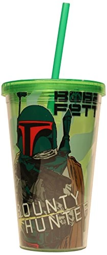 Silver Buffalo Star Wars Boba Fett Plastic 16oz. Straw Cup Disney