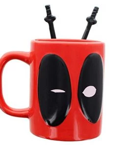 Silver Buffalo Deadpool With Sword Stirring Spoons Coffee Mug