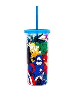 Silver Buffalo Marvel Avengers Group Line Art Splash 20oz. Straw Cup