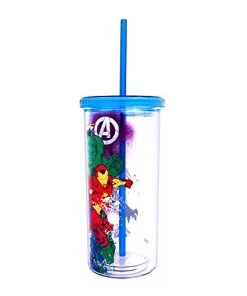 Silver Buffalo Marvel Avengers Group Line Art Splash 20oz. Straw Cup