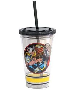 Westland Giftware The Mighty Thor Acrylic Tumbler With Lid And Straw, 16 Oz, Multicolor Marvel