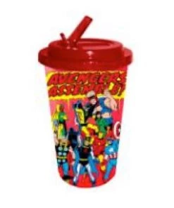 Silver Buffalo Marvel Avengers Assemble BPA-Free Plastic Flip Straw Cold Cup, 16 Oz.
