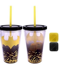 Silver Buffalo DC Comics Batman Logo Ombre Straw Cup With Reusable Ice Cubes