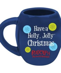 Vandor Rudolph "Holly Jolly" 18 Oz Oval Ceramic Mug, Multicolor Tumblers & Travel Cups