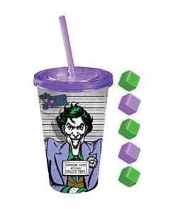 Silver Buffalo DC Comics Joker 16oz. Straw Cup With Square Ice Cubes