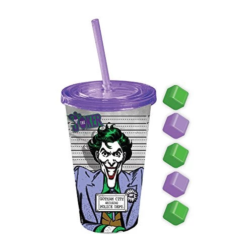 Silver Buffalo DC Comics Joker 16oz. Straw Cup With Square Ice Cubes 3 Silver Buffalo DC Comics Joker 16oz. Straw Cup With Square Ice Cubes