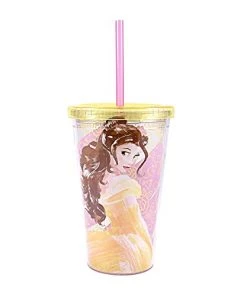 Silver Buffalo Disney Princess - Beauty And The Beast - Belle 16oz. Straw Cup With Rose Shaped Ice Cubes