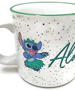 Silver Buffalo Lilo And Stitch Aloha Come Visit The Islands Ceramic Camper Mugs, 20-Ounce, White