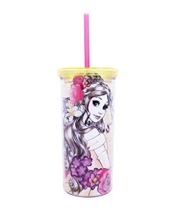 Silver Buffalo Disney Princess Belle Sketch Plastic 20oz. Straw Cup
