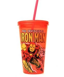 Silver Buffalo Marvel Iron Man Action 16oz. Straw Cup