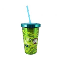 JUST FUNKY Anime Rick And Morty Green Portal Tumbler/Travel 16oz Straw Cup