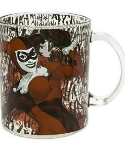 Silver Buffalo Harley Quinn Split Bat Logo Glass Coffee 17.5oz Mug DC Comics