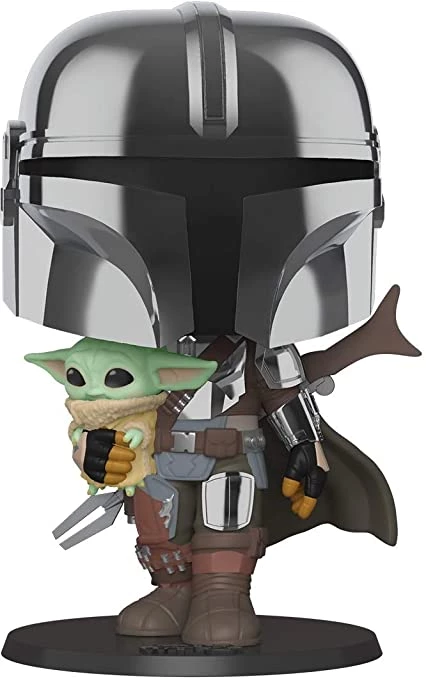 Funko Funko Pops! Pop! Star Wars Chrome Mandalorian W/The Child 10" Super Sized Pop 4 Funko Funko Pops! Pop! Star Wars Chrome Mandalorian W/The Child 10" Super Sized Pop