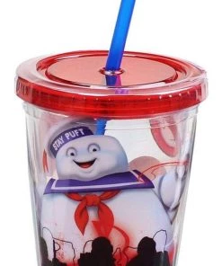 JUST FUNKY Ghost Buster Red Carnival Cup With Red Lid And Blue 18 Oz Straw Cup