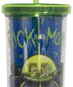 Silver Buffalo Rick And Morty Spaceship Googus Plastic Tall Cold Cup With Lid And Straw 20oz