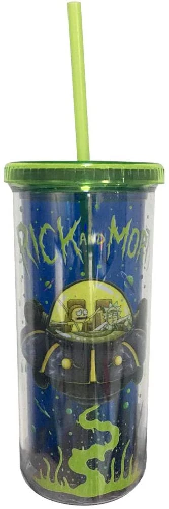 Silver Buffalo Rick And Morty Spaceship Googus Plastic Tall Cold Cup With Lid And Straw 20oz 3 Silver Buffalo Rick And Morty Spaceship Googus Plastic Tall Cold Cup With Lid And Straw 20oz
