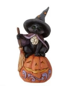 Enesco Mini Black Cat On Pumpkin Halloween Miniature Figurine Figures