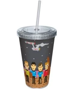Vandor Movies Plastic Mug Star Trek Pixilated Trexel Cup W/Straw