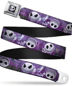 Buckle-Down Disney Jack Expressions Ghost In Cemetery Purples/Grays/White Seatbelt Buckle Belt
