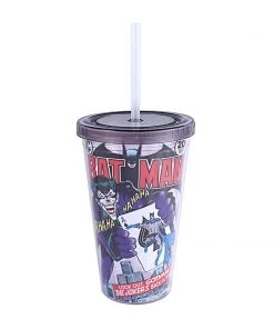 Silver Buffalo DC Comics Batman With Joker With Lid And Straw Plastic Cold Cup 16 Oz Multicolor
