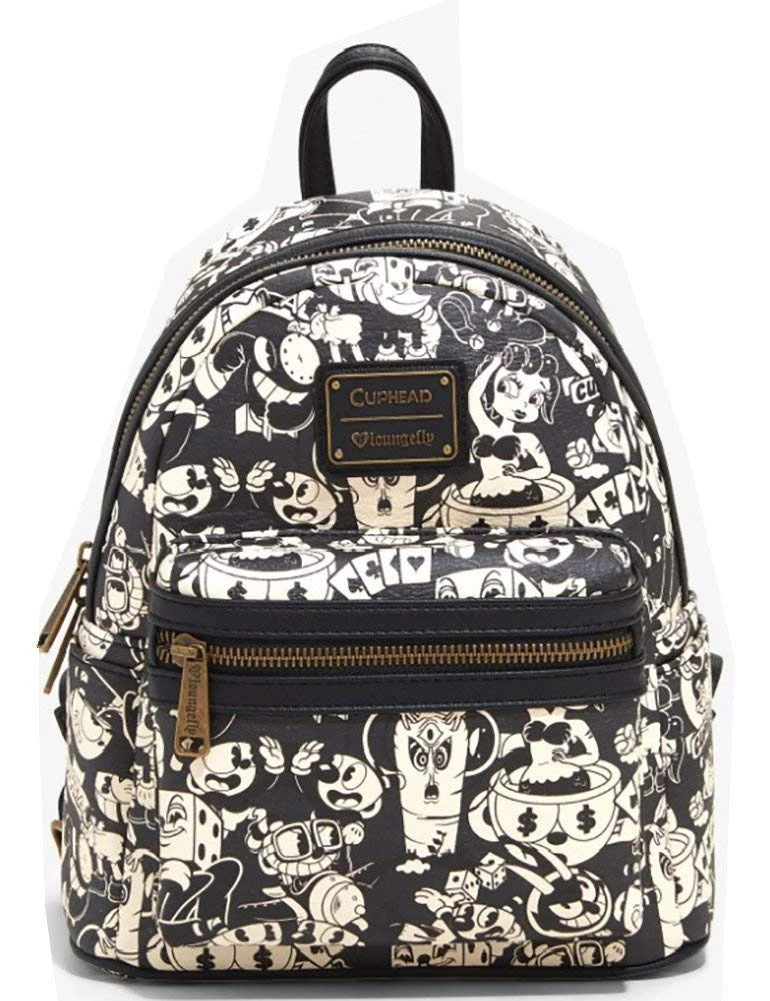 Loungefly X Cuphead Black And White AOP Print Mini Backpack 3 Loungefly X Cuphead Black And White AOP Print Mini Backpack