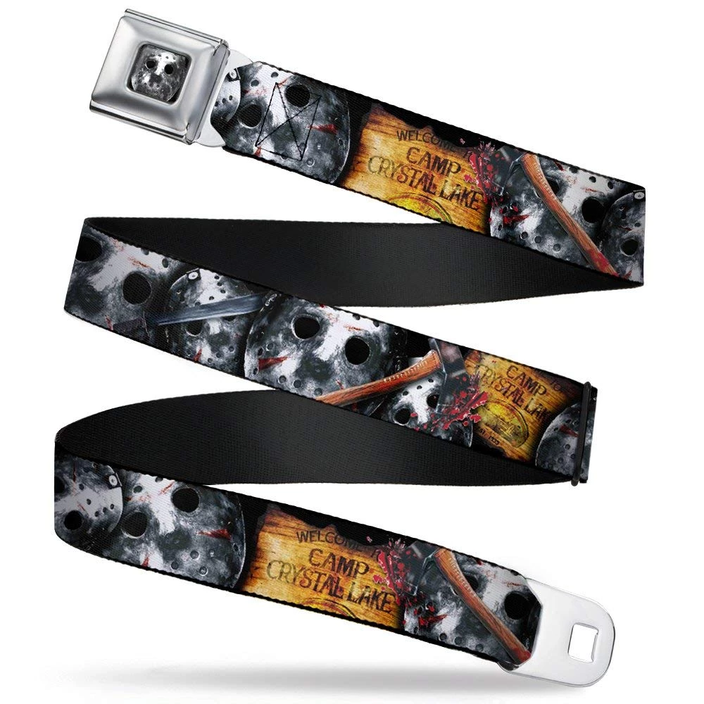 Buckle-Down Friday The 13th Jason Mask Belt Welcome To Camp Crystal Lake Seatbelt Buckle Belt 3 Buckle-Down Friday The 13th Jason Mask Belt Welcome To Camp Crystal Lake Seatbelt Buckle Belt