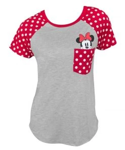 Jerry Leigh Fashion Contrast Shoulder Top Minnie Pocket Gray With Red Youth T-Shirt Disney