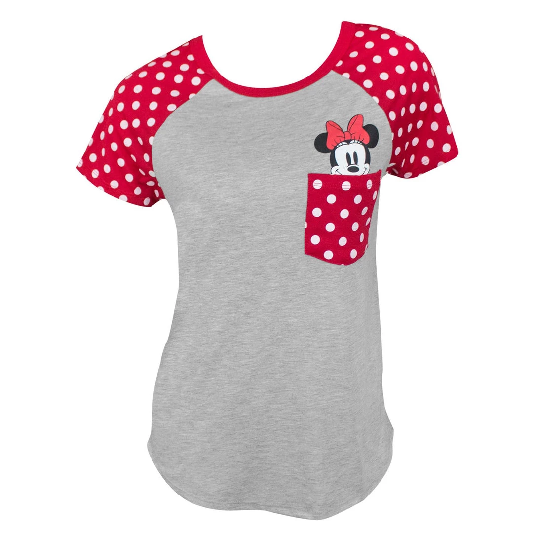 Jerry Leigh Fashion Contrast Shoulder Top Minnie Pocket Gray With Red Youth T-Shirt Disney 3 Jerry Leigh Fashion Contrast Shoulder Top Minnie Pocket Gray With Red Youth T-Shirt Disney