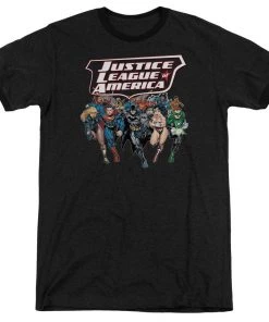 Trevco DC Comics Sons Of Gotham JLA - Charging Justice Adult Ringer T- Shirt