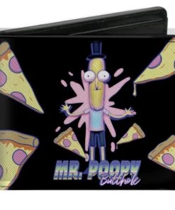 Buckle-Down Rick And Morty MR. POOPY BUTTHOLE Pizza Pose Black Bi-Fold Wallet