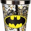 Spoontiques DC Comics Batman Logo Glitter Cup W/Straw, One Size, Black And Gold