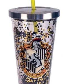 Spoontiques Harry Potter Hufflepuff Yellow Glitter 20 Oz Acrylic Double Walled Tumbler Cup