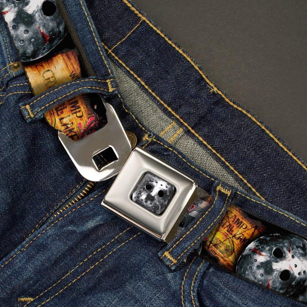 Buckle-Down Friday The 13th Jason Mask Belt Welcome To Camp Crystal Lake Seatbelt Buckle Belt 4 Buckle-Down Friday The 13th Jason Mask Belt Welcome To Camp Crystal Lake Seatbelt Buckle Belt