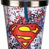 Spoontiques Superman Logo Glitter Cup W/Straw, One Size, Red And Blue