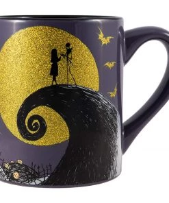 Silver Buffalo Nightmare Before Christmas Jack And Sally Moon Scene Glitter Ceramic Mug, 14-Ounces
