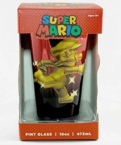 JUST FUNKY Video Games Super Mario Bros. Metallic Metal Mario Foil-Printed Pint Glass, 16oz