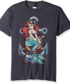 FifthSun Disney Little Mermaid Ariel Anchor Graphic T-Shirt Crewneck Short Sleeve T-Shirt - Gray