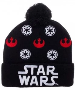 Bioworld Star Wars Rebel Alliance Galactic Empire Logo Cuff Pom Knit Beanie Cap Disney
